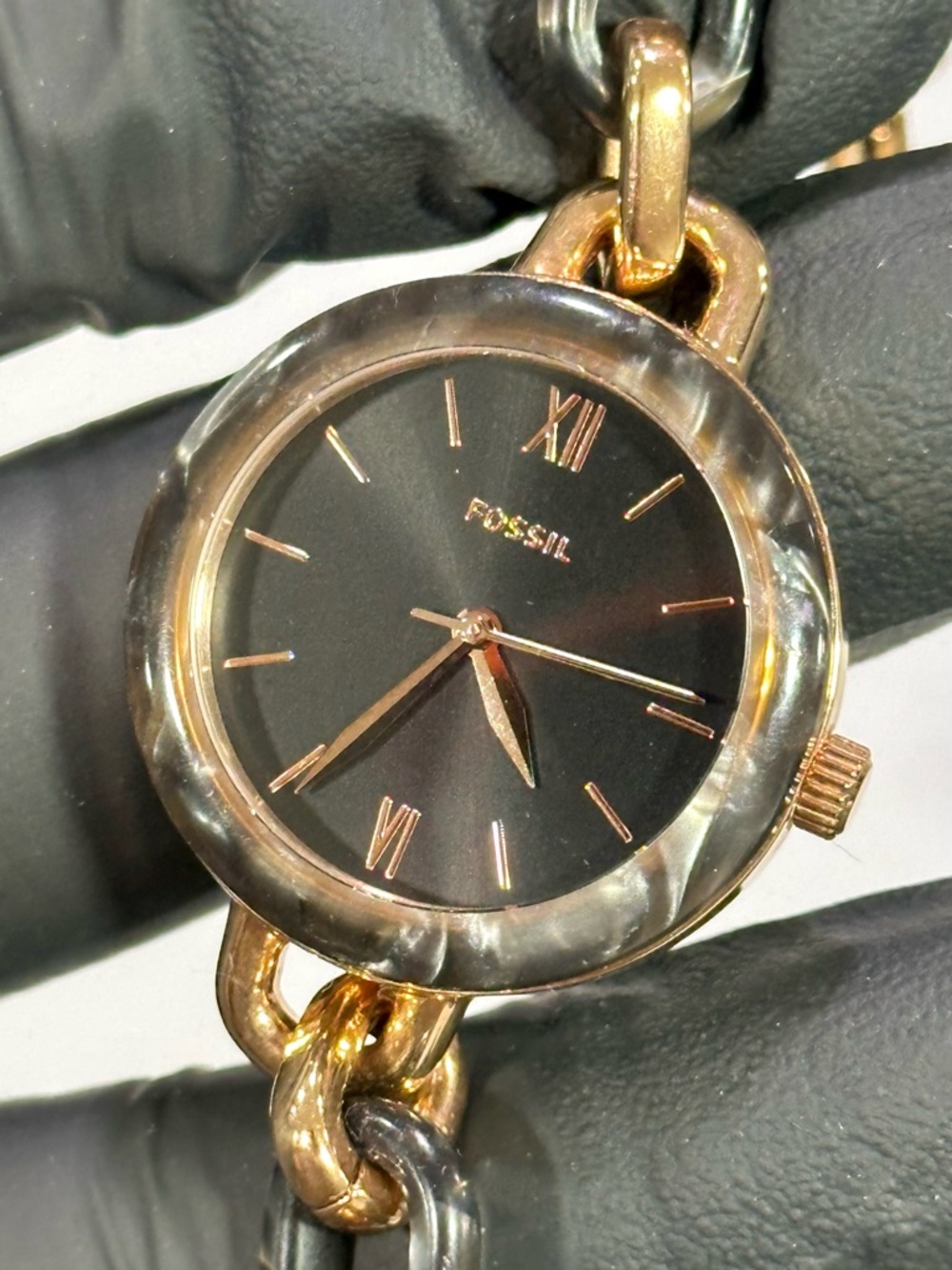 Fossil Embry Three-Hand BQ3621 Smoke Resin Rose Gold Ladies’ 28mm Dress Watch